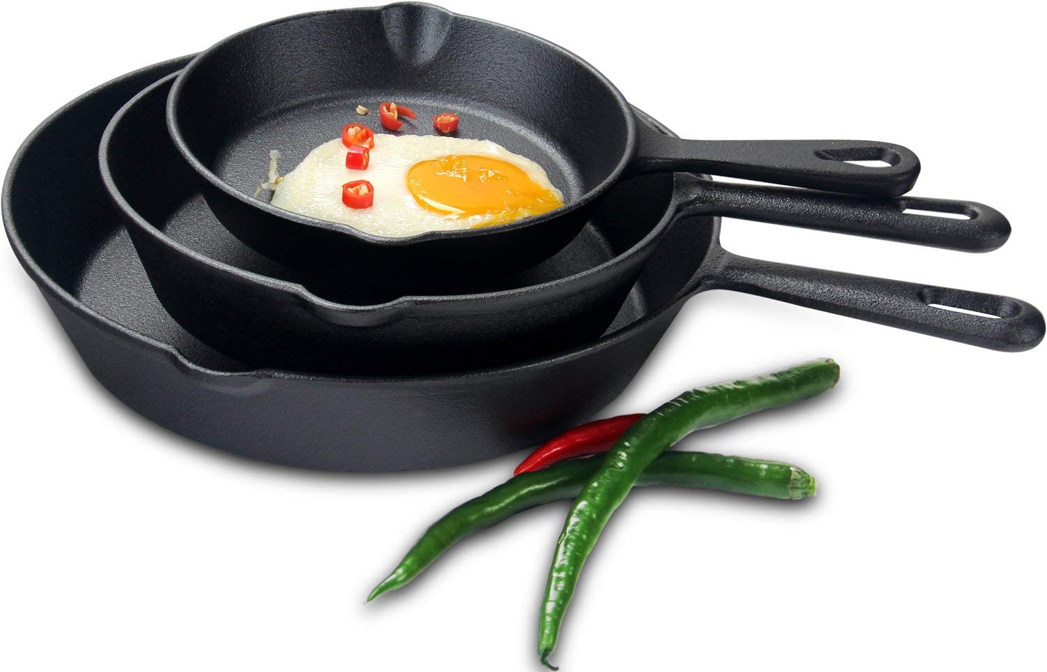 Dropship 3Pcs Pre-Seasoned Cast Iron Skillet Set 6/8/10in Non