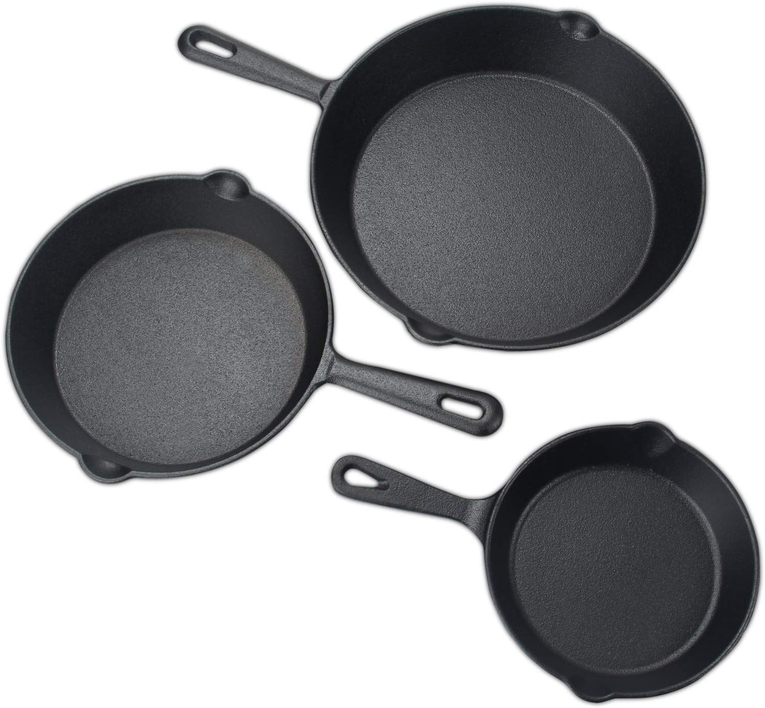 NewHome 3Pcs Pre-Seasoned Cast Iron Skillet Set, 6/8/10in Non