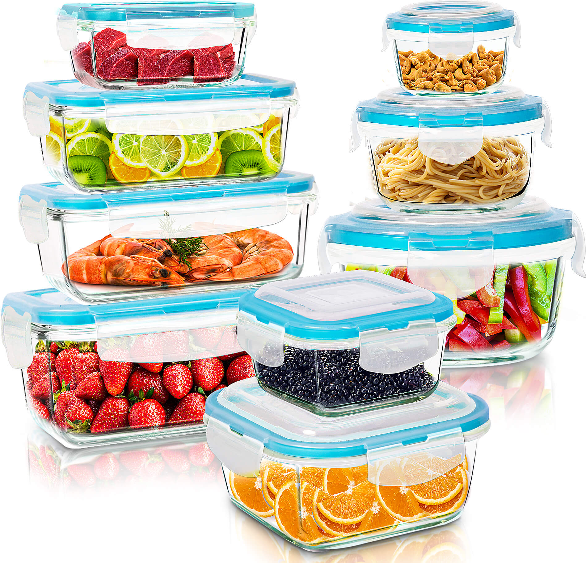 KICHLY Plastic Airtight Food Storage Containers - 18 Pieces (9 Containers & 9 Lids) Plastic Food Containers with Lids for Kitchen & Pantry Lea