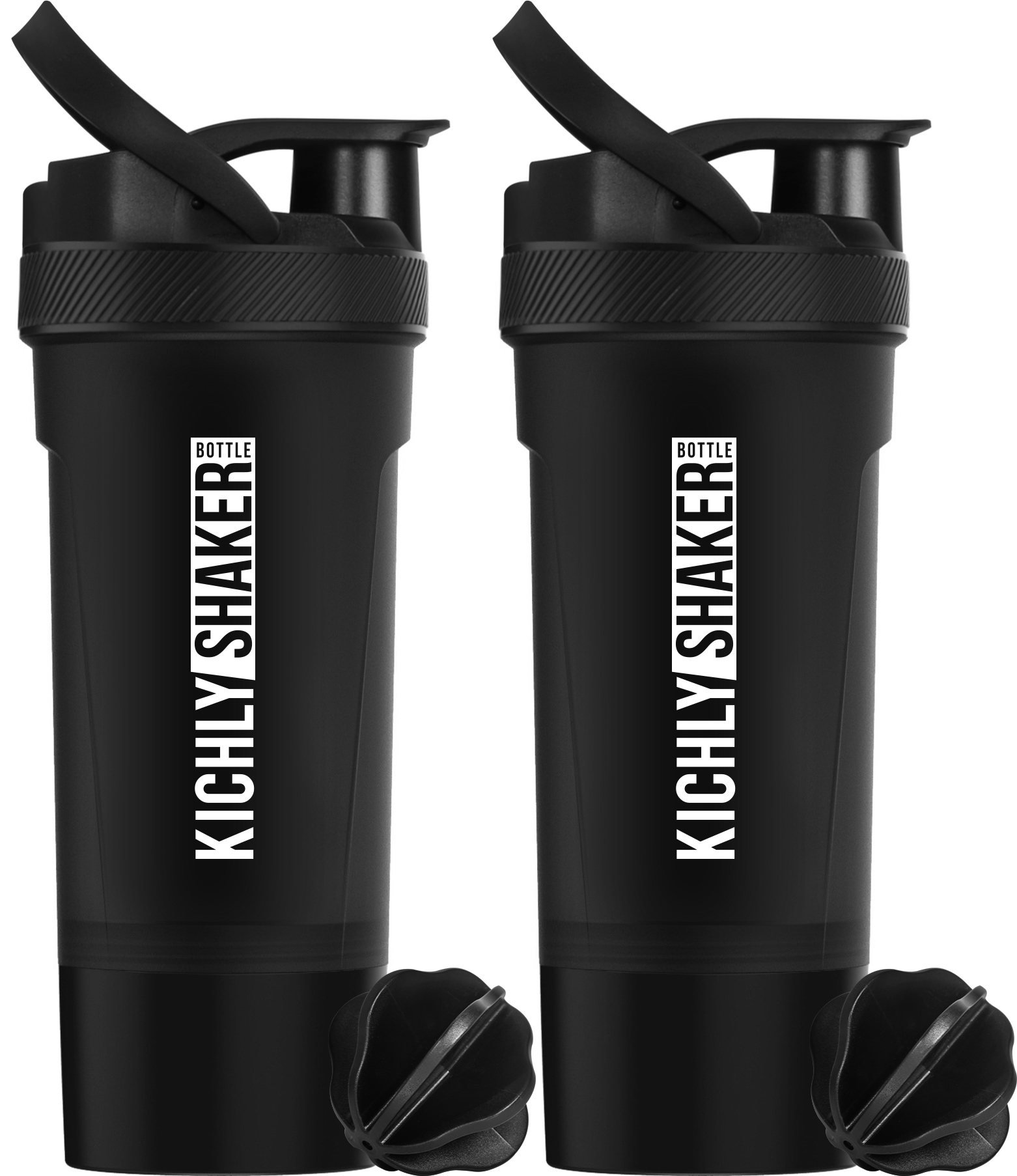 KICHLY [2-Pack] Classic Protein Mixer Shaker Bottle with Twist and Lock  Protein Box Storage (700 ml, 24-Oz) (Black & Black) – Kichly